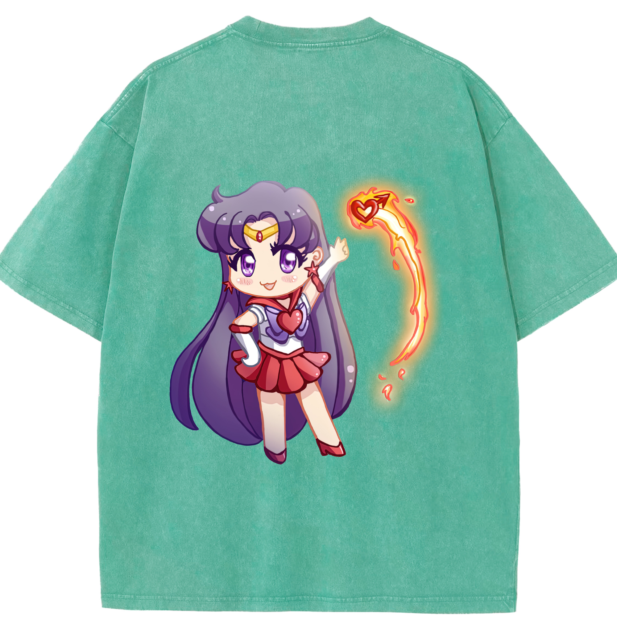 （画像用） 美少女戦士セーラームーン 火野レイ ひの レイ Sailor Moon Hino Rei （セーラーマーズ,Sailor Mars） 綿100% ヴィンテージ風 半袖Tシャツ（背面プリント）